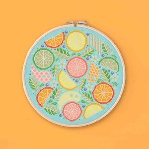 Citrus Ghosts Cross Stitch Pattern, Spooky Cute Cross Stitch Chart, Summer Halloween PDF Cross Stitch, Fruit Slices Cross Stitch Pattern