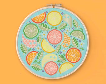 Citrus Ghosts Cross Stitch Pattern: Spooky Summer Fruits (PDF Pattern)