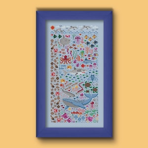 Patrón de punto de cruz "Vida marina": Animales marinos, diseño moderno (PDF)