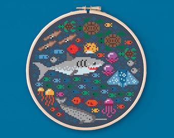 Sea Life Cross Stitch Pattern: Marine Animals Chart (PDF)
