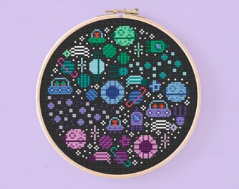 Space cross stitch pattern, Modern Galaxy cross stitch chart, Starry universe digital cross stitch, PDF UFO cross stitch, Una buena pieza