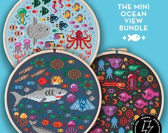 Sea Life Cross Stitch Pattern Set: Ocean Animals (PDF Childrens Room Decor)