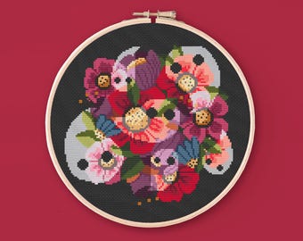 Floral Ghosts Cross Stitch Pattern, Gothic Flowers Cross Stitch Chart, Spooky and Witchy Nature Digital Cross Stitch Chart, Una Buena Pieza