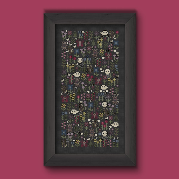 Haunted Garden Cross Stitch Pattern: Gothic Floral Embroidery (PDF Pattern)