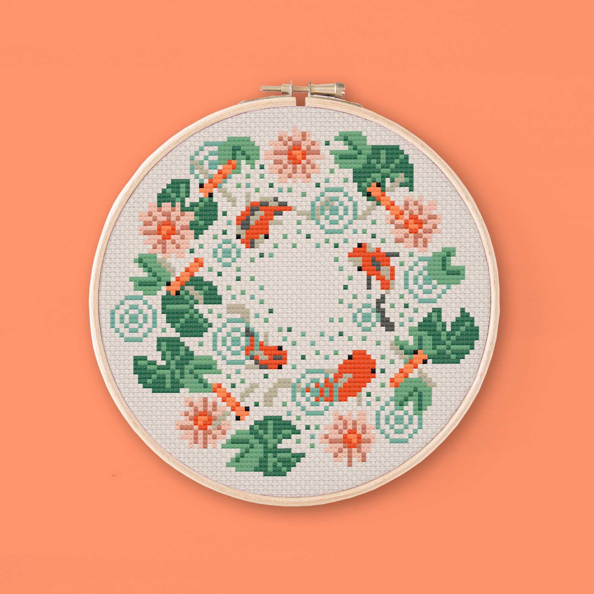Koi Fish Pond Cross Stitch Pattern: Japanese Carp, Lotus (PDF)