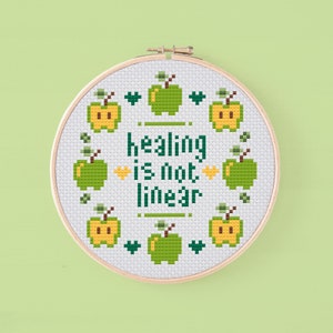 Healing Is Not Linear PDF Cross Stitch Chart, Self Care Cross Stitch Pattern, Mental Health Modern Cross Stitch Quote Chart, Una Buena Pieza
