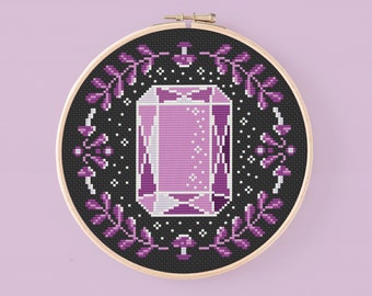 Amethyst cross stitch pattern, Modern gothic gem cross stitch pattern, Instant download purple cross stitch pattern, Witchy cross stitch