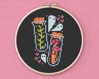 Potion bottle cross stitch chart, Witchy mushrooms cross stitch chart, Cottagecore digital cross stitch, PDF gothic cross stitch