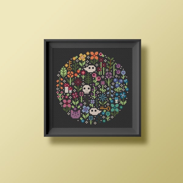 Rainbow Garden - Una Buena Pieza - Modern Cross Stitch - Digital PDF, Instant Download