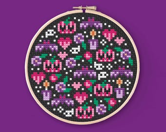 Kruissteekpatroon Valloween Garden: pastelgoth spookachtig ontwerp (pdf)