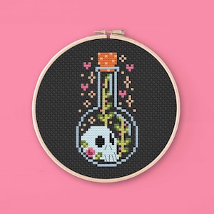 Patrón de punto de cruz de botella de calavera: Gráfico de pociones mágicas (PDF)