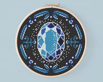 Witchy crystal cross stitch pattern, Mystical stone cross stitch pattern, Instant download blue cross stitch pattern, Gothic cross stitch