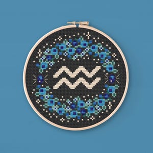 Aquarius Zodiac Cross Stitch Pattern, PDF Horoscope Cross Stitch, Instant Download Witchy Cross Stitch, Gothic Astrology Cross Stitch Chart