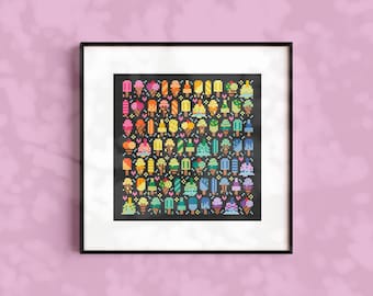 Colorful Ice Cream Cross Stitch Pattern: Summer Embroidery (PDF Pattern)