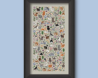 Cat Garden Cross Stitch Pattern, Cute Kitties Cross Stitch PDF Chart, Cat Lady Cross Stitch, Cat Lover Gift Cross Stitch, Una Buena Pieza