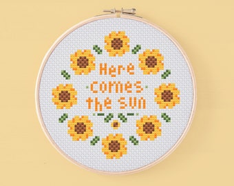 Here comes the sun PDF cross stitch chart, Self care cross stitch pattern, Motivational quote cross stitch, Modern cross stitch chart