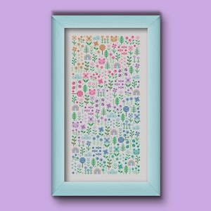 Pastel Garden Cross Stitch Pattern: Kawaii Floral Design (PDF Pattern)