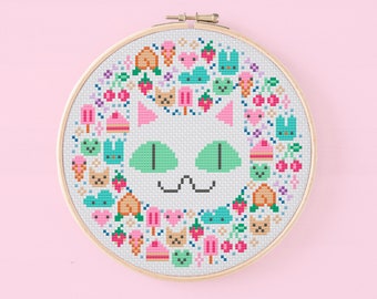 Kawaii Cat - Una Buena Pieza - Modern Cross Stitch Pattern, Cute - Digital PDF, Instant Download