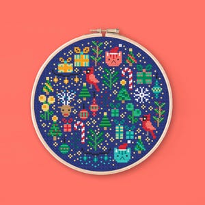 Mini Christmas Garden Cross Stitch Pattern, Modern Christmas Sampler Cross Stitch PDF Chart, DIY Christmas Embroidery Decor, Una Buena Pieza