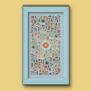 Lichte tuin, plattelandskruissteekpatroon, schattige dieren moderne kruissteek, pdf moderne natuur kruissteek, kruissteekkaart zon