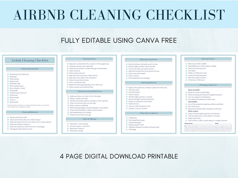Airbnb Cleaning Checklist, Air Bnb Room Cleaning, Editable, Printable ...