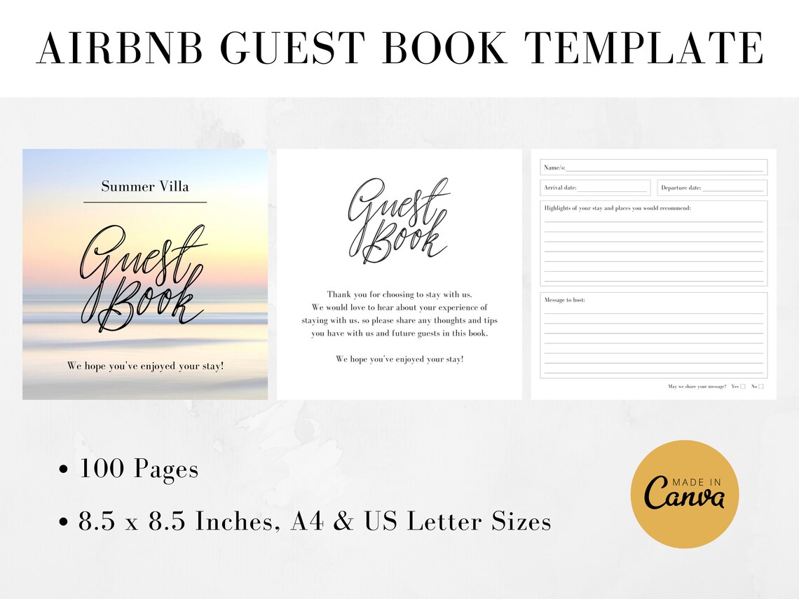 Airbnb Guest Book Template | Vacation Rental Guestbook | Canva Template ...