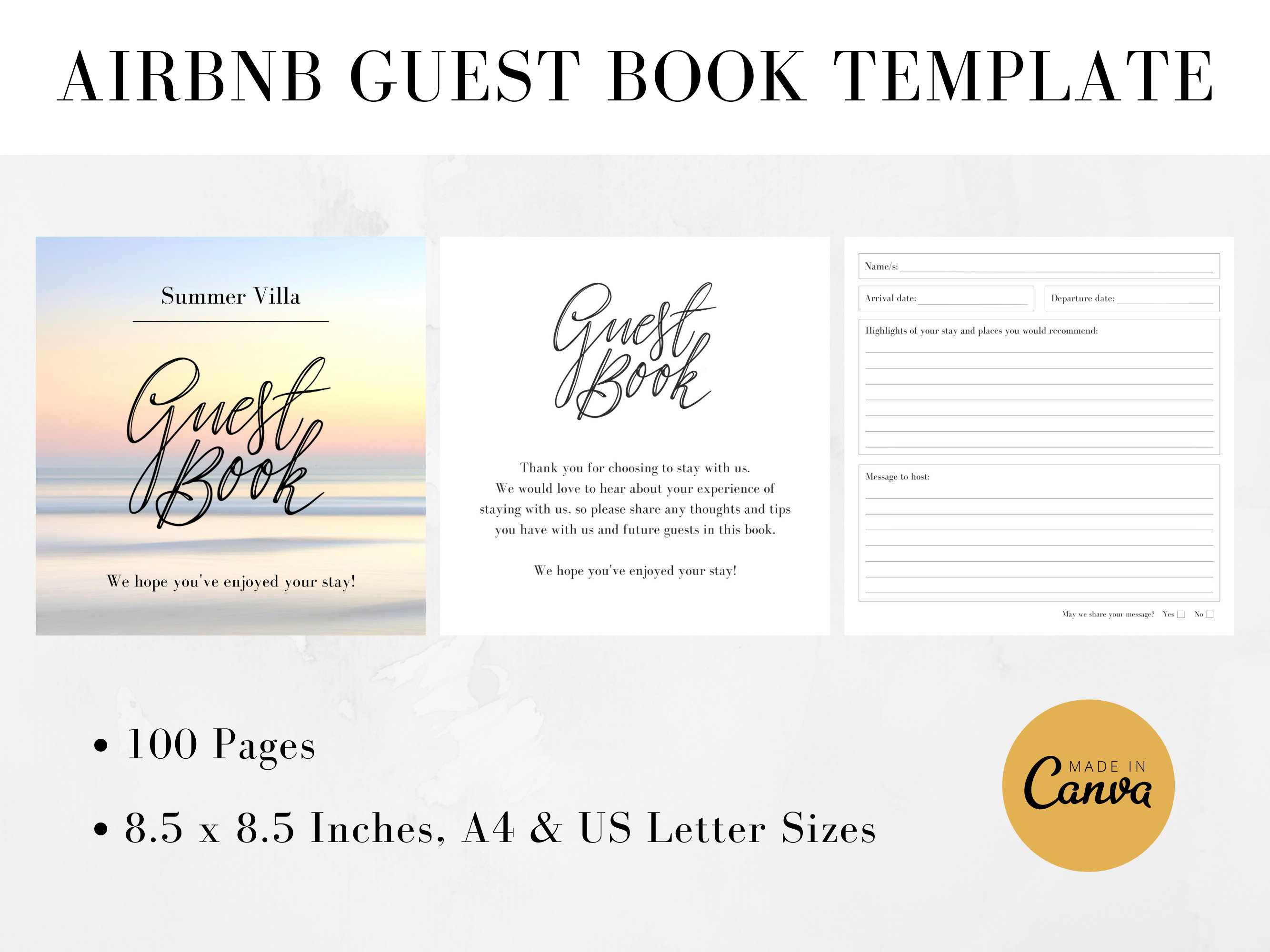 Airbnb Guest Book Template | Vacation Rental Guestbook | Canva Template ...