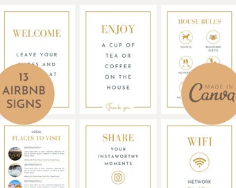 13 Airbnb Signs Bundle, Canva Edytowalny Szablon, Hasło Wi-Fi, Znak Powitalny, Zasady Domu, Gospodarz Airbnb, Wynajem Wakacyjny