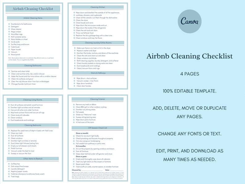 Airbnb Cleaning Checklist, Air Bnb Room Cleaning, Editable, Printable ...