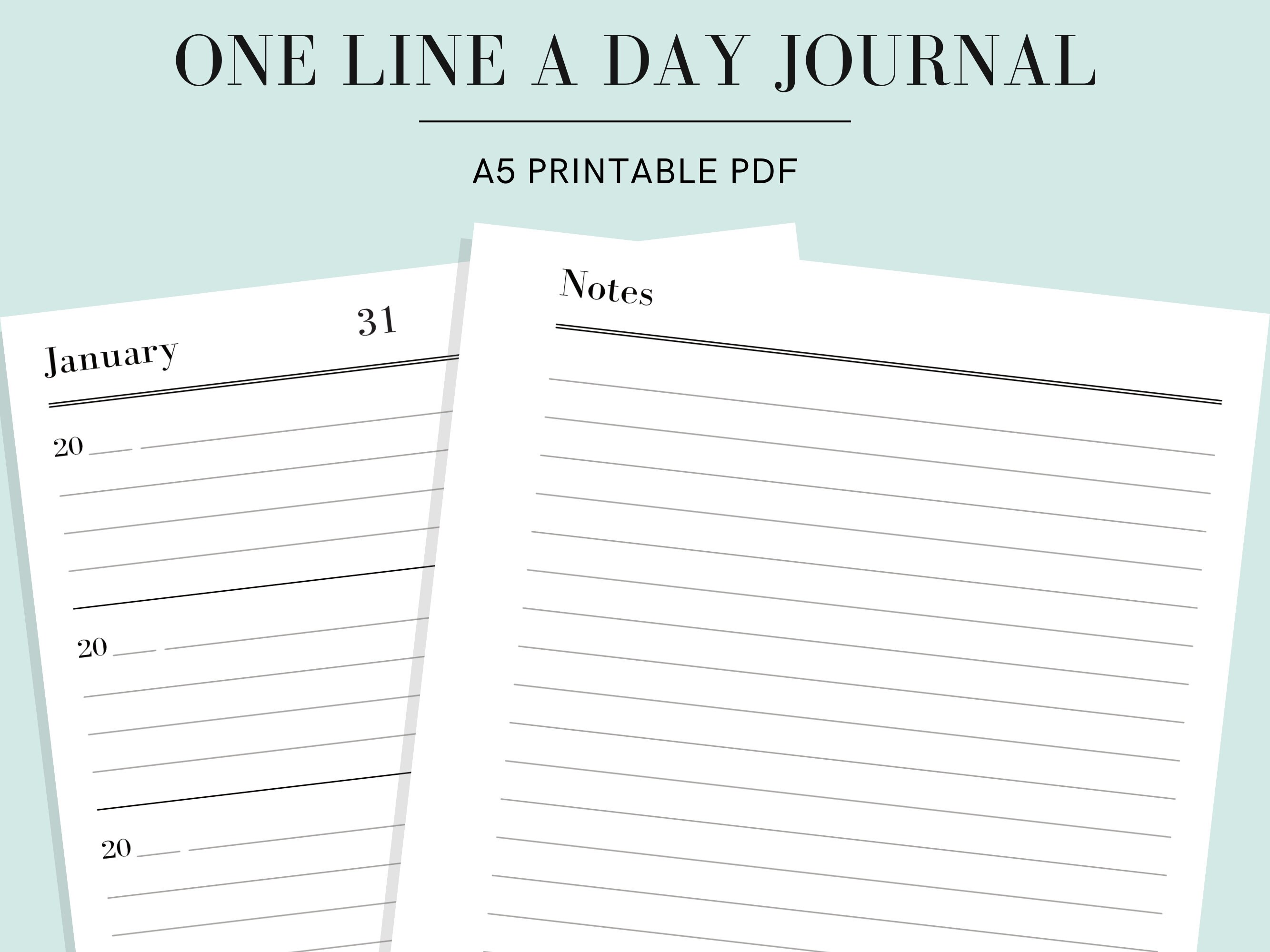 One Line a Day, 5 Year Diary / Journal, A5, A4 & US Letter PDF Printable / Digital Etsy