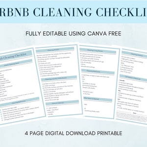 Airbnb Cleaning Checklist, Air bnb Room Cleaning, Editable, Printable, Canva Template, Housekeeping Cleaning Planner