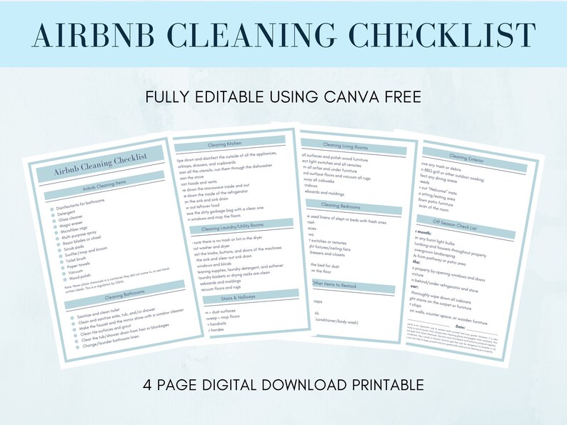 Airbnb Cleaning Checklist, Air Bnb Room Cleaning, Editable, Printable ...