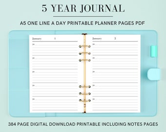 One Line a Day, 5 Year Diary / Journal, A5, A4 & US Letter PDF Printable / Digital