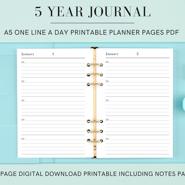 One Line a Day, 5 Year Diary / Journal, A5, A4 & US Letter PDF Printable / Digital