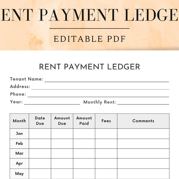 Rent Payment Ledger, Printable Rent Payment Tracker, Rental Payment Log, Monthly Rent Payment Tracker. Ideal for Landlords