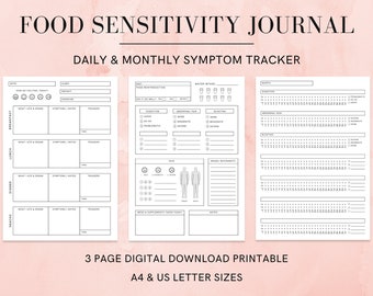 Food Sensitivity Journal | Food Symptom Tracker | IBS | IBD | Symptom Journal | Sleep, Pain & Bowel Movement Tracking | Daily/Monthly | PDF