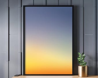 Twilight gradiënt muurkunst, abstracte zonsondergang digitale print, minimalistische illustratie voor woondecoratie