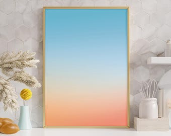 Muurkunst hemelgradiënt, abstracte zonsondergang digitale print, minimalistische illustratie voor woondecoratie
