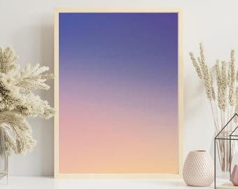 Dromerige zonsondergang kleurovergang muurkunst, abstracte digitale print, minimalistische illustratie voor woondecoratie