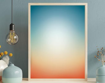 Muurkunst zonsonderganggradiënt, abstracte digitale print, minimalistische illustratie voor woondecoratie