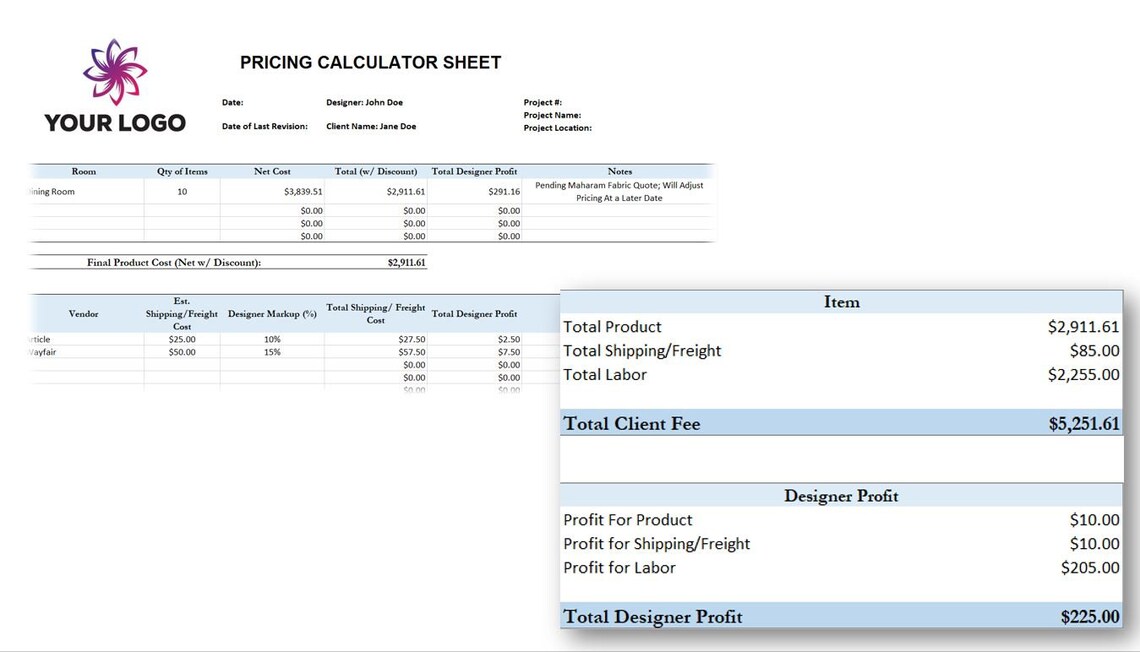 Product Specification & Pricing Sheet | Interior Design | Pricing ...