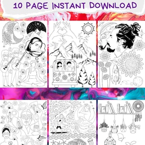 Hippy Coloring Pages | Trippy Coloring Pages | Psychedelic Coloring Pages | Stoner Coloring Pages | Digital Coloring | PDF Coloring Book