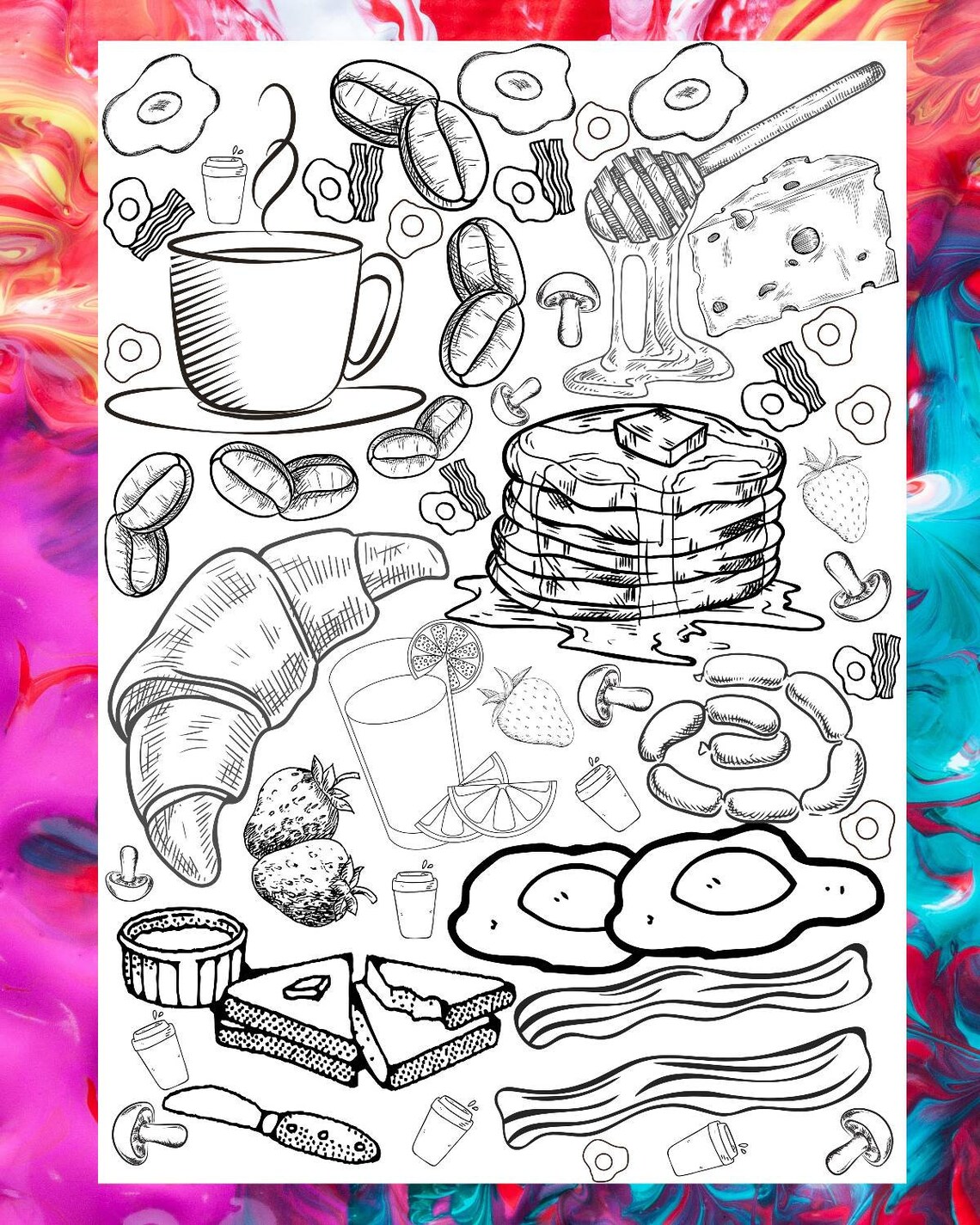 Foodie Coloring Pages Food Coloring Pages PDF Coloring | Etsy