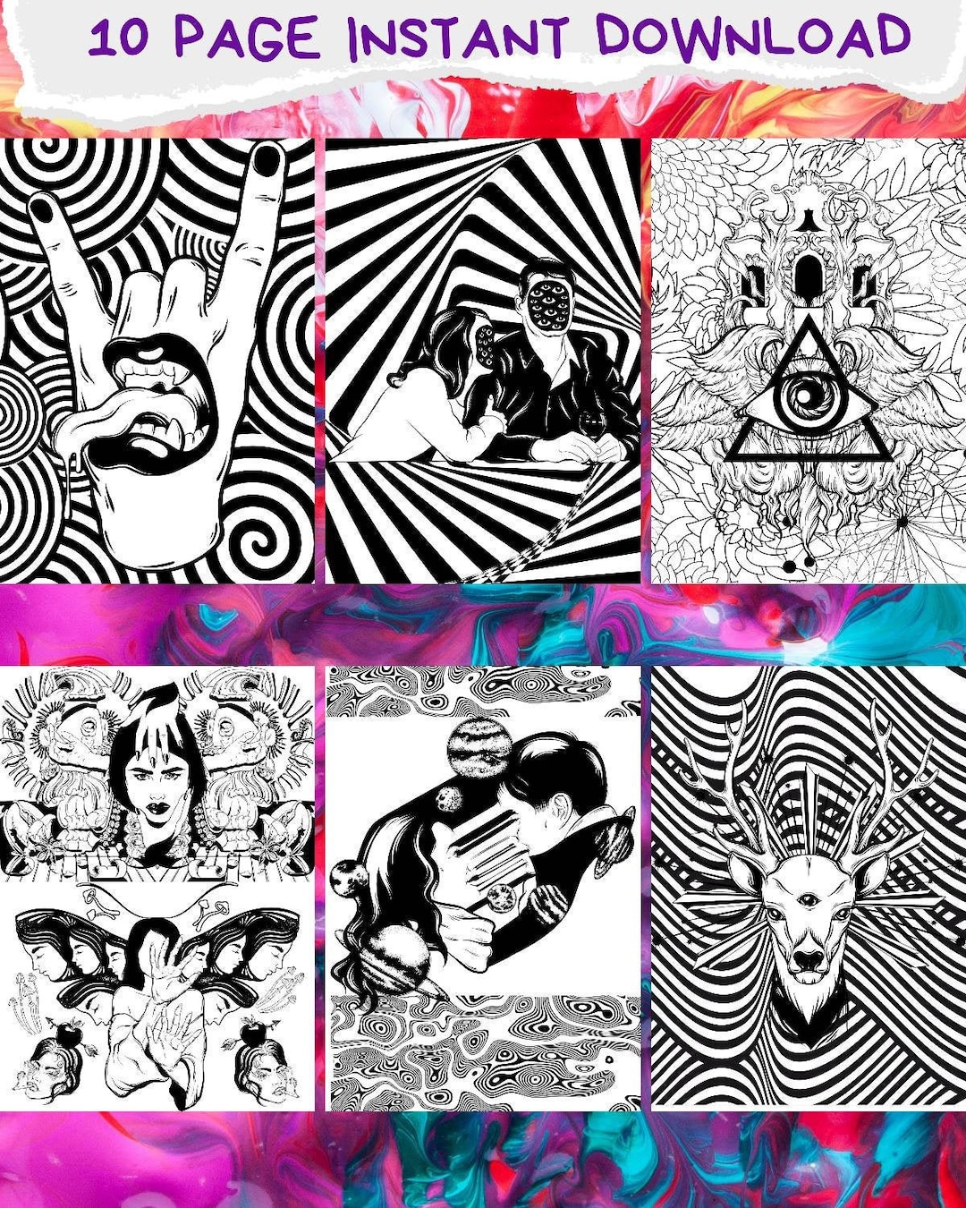 Trippy Coloring Pages Adult Coloring Pages Printable - Etsy