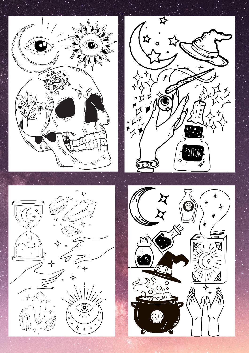 witchy-coloring-pages-spiritual-coloring-magic-coloring-etsy