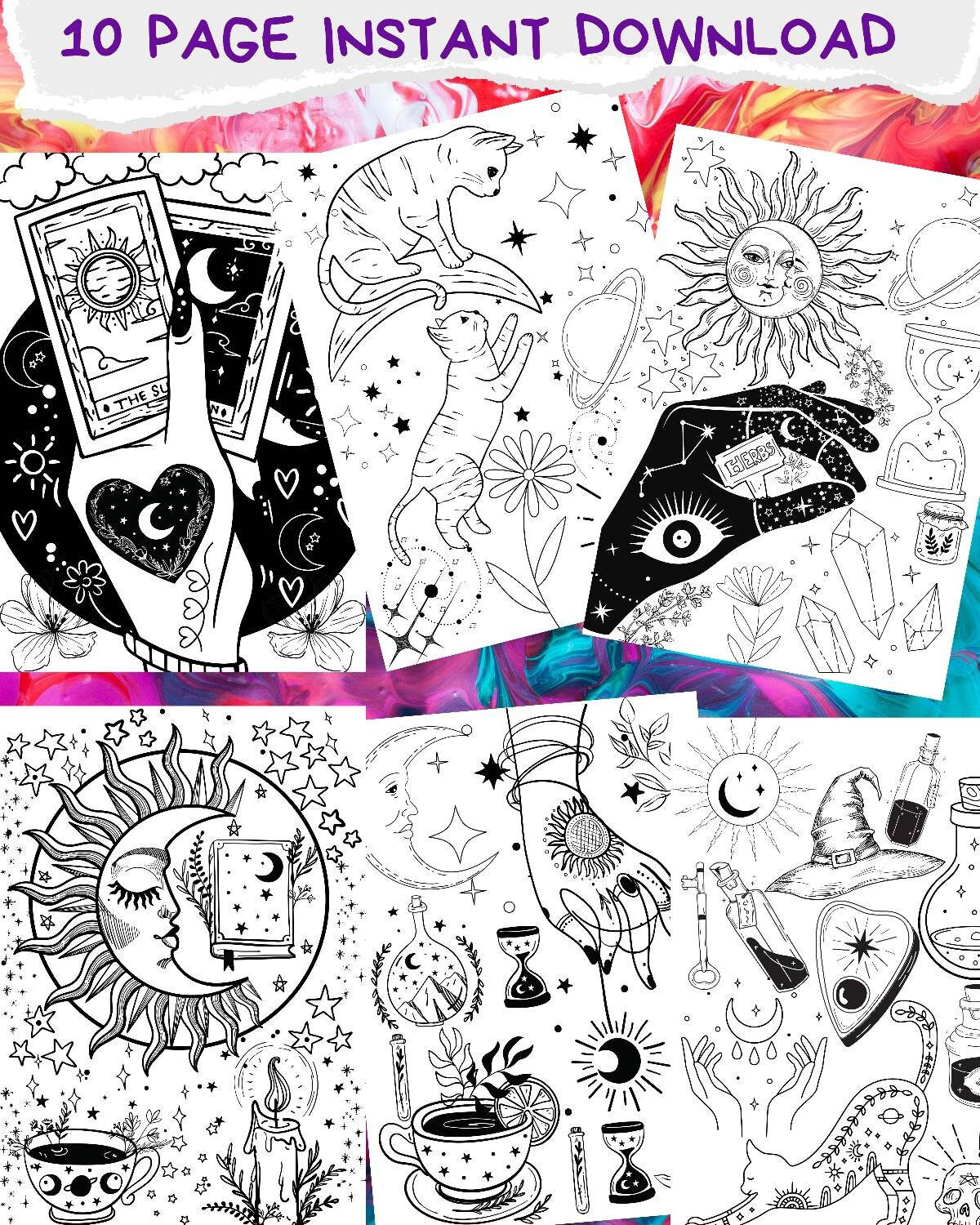 Magical Coloring Pages Witchy Coloring Pages Adult - Etsy España