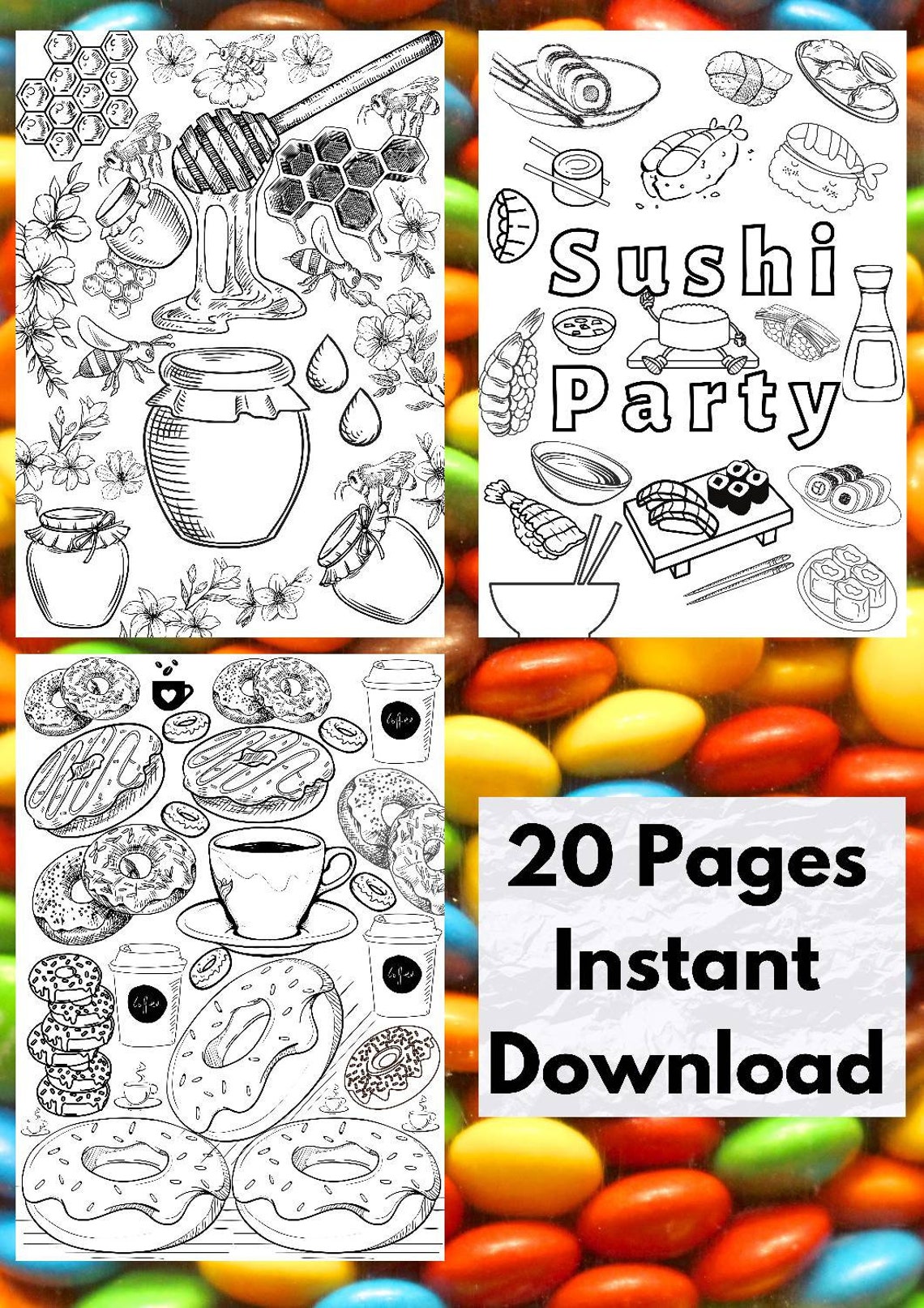 Foodie Coloring Pages Food Coloring Pages PDF Coloring | Etsy