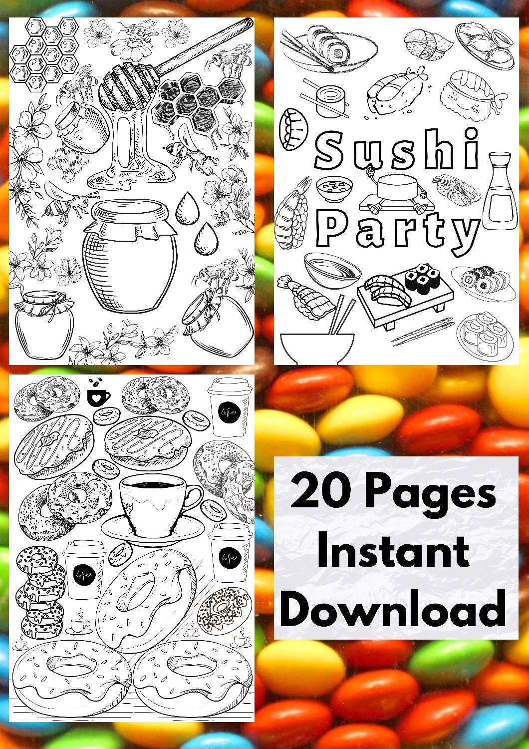 Foodie Coloring Pages Food Coloring Pages PDF Coloring | Etsy