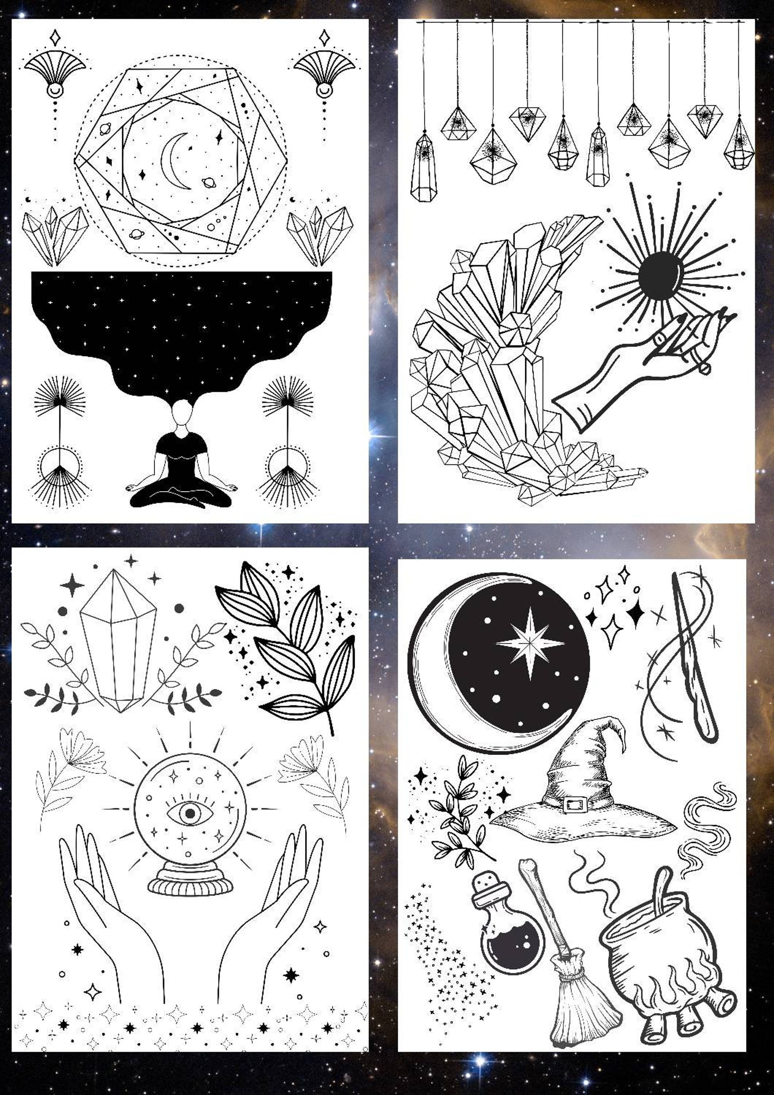 witchy-coloring-pages-spiritual-coloring-magic-coloring-etsy