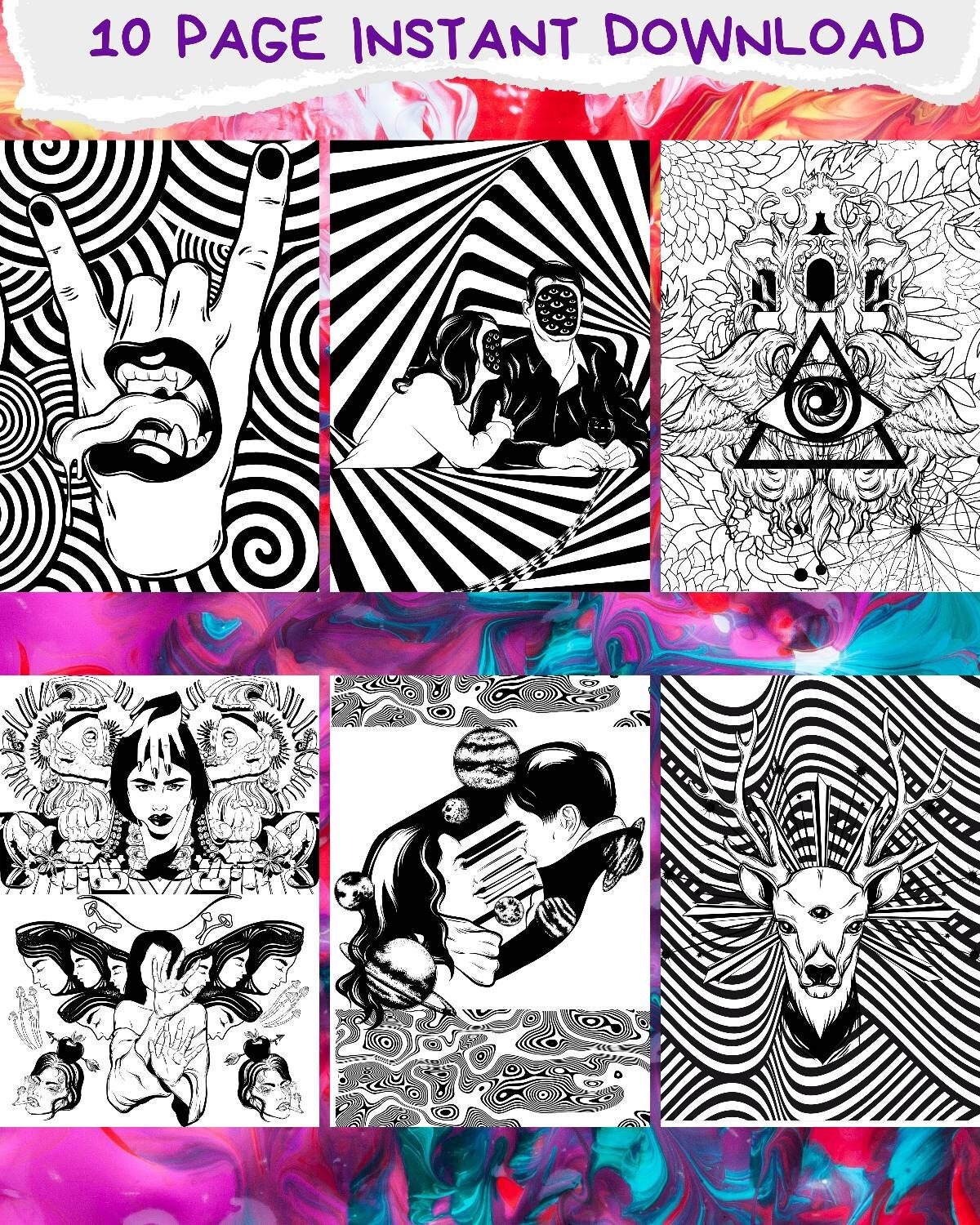 trippy coloring pages adult coloring pages printable etsy